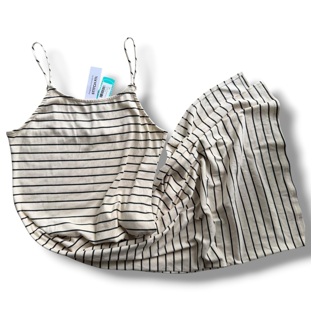 Gilli Women L Off-White Black Striped Sleeveless Kaelie Fitted Midi Dress Beachy